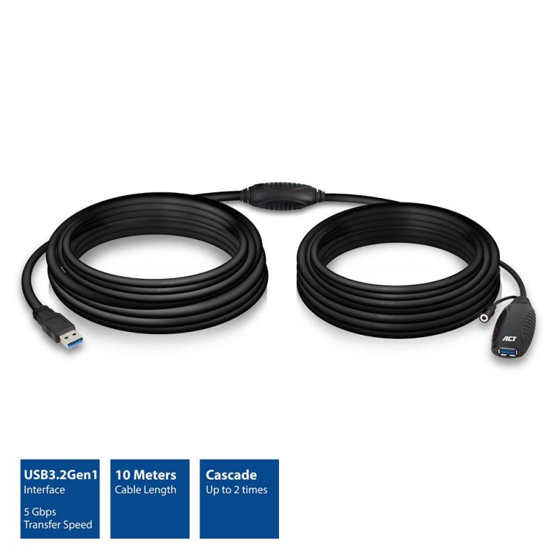 Кабел ACT AC6110, USB-A мъжко - женско, 10 м - Image 2