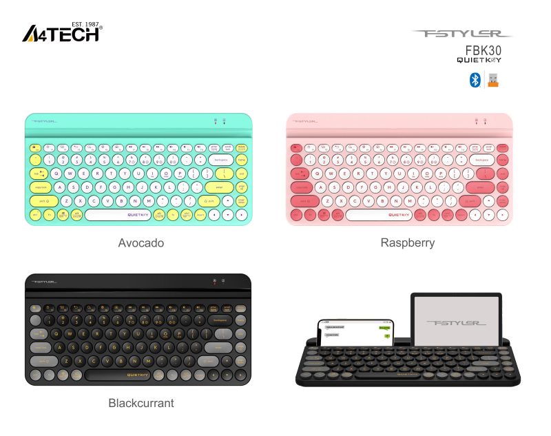 Безжична клавиатура A4tech Fstyler FBK30, Bluetooth, 2.4G, Стойка за телефон, Кирилизирана, Авокадо - Image 6