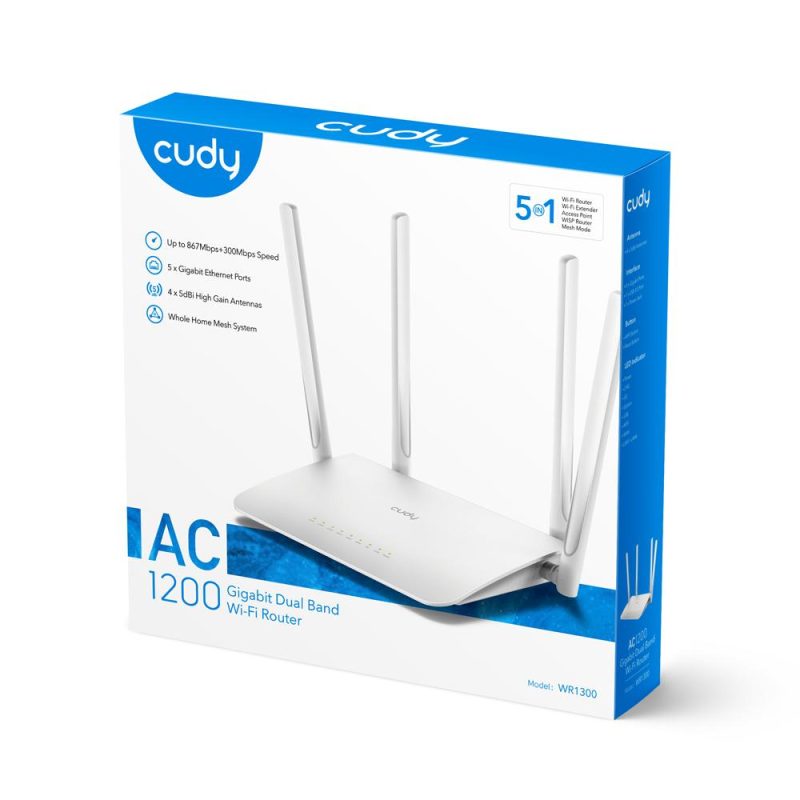 Безжичен рутер CUDY WR1300, Двубандов AC1200, 300+867 Mbps, 5x10/100/1000, Бял - Image 3
