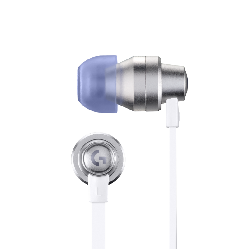 Геймърски слушалки с микрофон Logitech G333 In-ear 3.5 mm + USB-C adapter, тапи жични, бели - Image 3