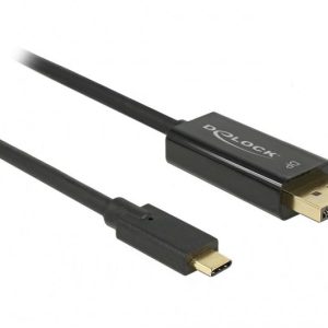 Конвертор Delock, USB-C мъжко - DisplayPort мъжко, 4K 60 Hz, 2 m, Черен