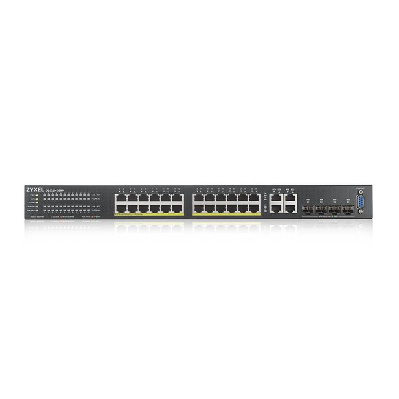 Суич ZyXEL GS-2220-28HP, 24 портов Layer2+, 24x Gigabit PoE + 4x Gigabit combo (RJ45/SFP), Управляем - Image 2