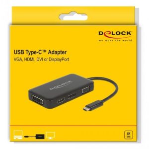 Адаптер 4 в 1 Delock 63929 USB-C мъжко - VGA / DVI / DP / HDMI женско, Черен - Image 4