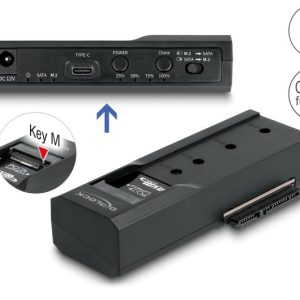 Станция Delock USB-C, 1 x M.2 NVMe SSD + 1 x SATA SSD / HDD, Клониране - Image 2