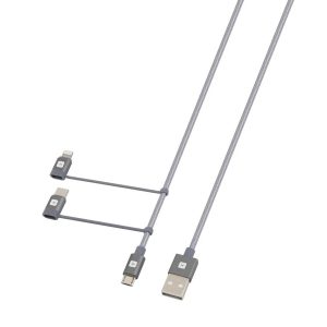 Кабел Skross 3 в 1, USB-A - USB-C/ Lightning/ Micro USB , Метална оплетка, 0.3 м - Image 2