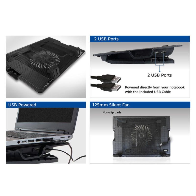 Охладител за лаптоп ACT, До 17", С един вентилатор, 2 x USB хъб, Черен - Image 5