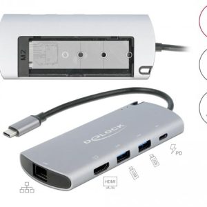 Докинг станция Delock USB-C, M.2 слот за SSD, HDMI, Gigabit LAN, 2xUSB-A, USB-C, Сива - Image 4