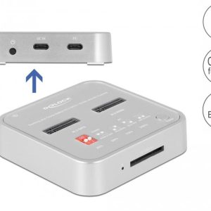 Докинг станция Delock 1 x M.2 NVMe SSD, 1 x M.2 SATA SSD, SD Express Card Reader, Клониране - Image 2
