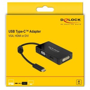 Адаптер 3 в 1 Delock 63925 USB-C мъжко - VGA DVI HDMI женско, Черен - Image 4