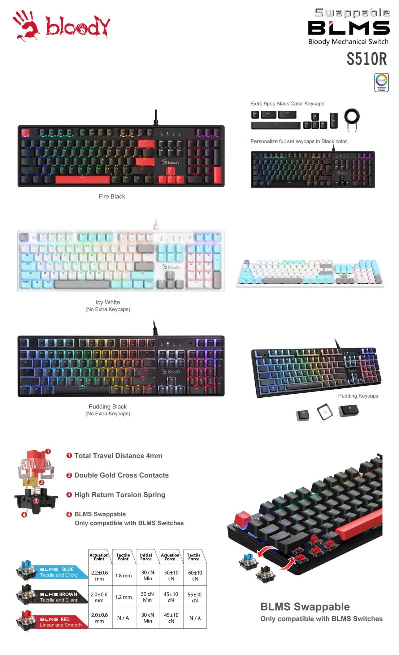 Геймърска механична клавиатура A4tech Bloody S510R, Red Switch - Image 4
