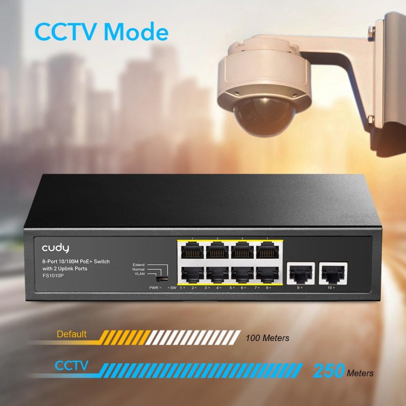 Суич Cudy FS1010P, 8 портов, 10/100, PoE+ Switch 120W, 2 x Uplink порта - Image 4