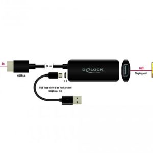 Адаптер Delock 63206, HDMI-A мъжко - DisplayPort женско, 4K 60 Hz, Черен - Image 3