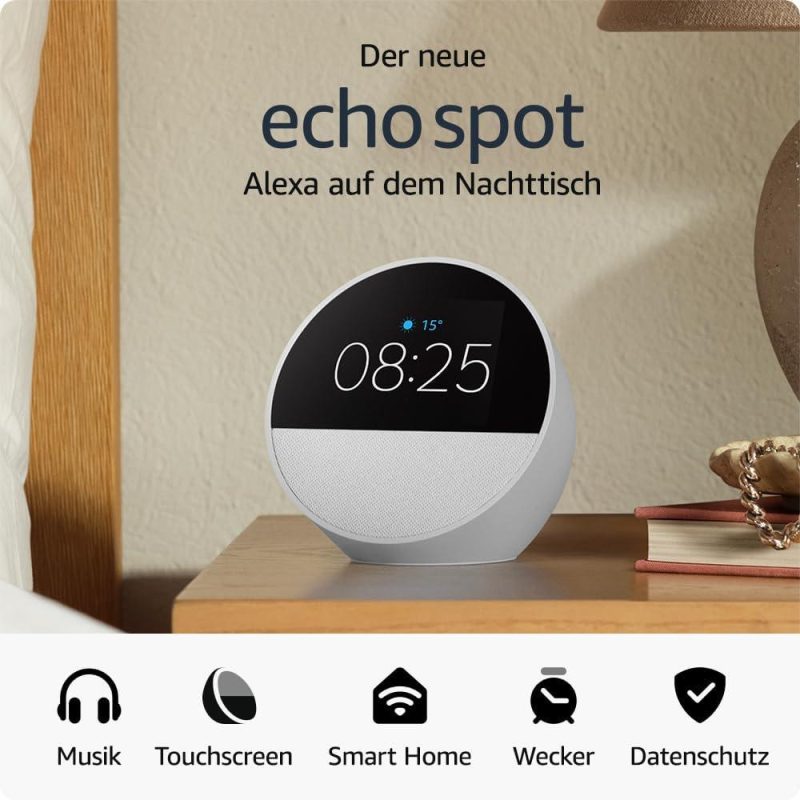 Смарт часовник Amazon Echo Spot 2024, Alexa асистент, Бял - Image 3