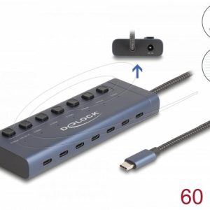 Delock USB Хъб, 7 x USB Type-C, 5 Gbps, 6 x Data USB-C, 1 x PD 20W - Image 2