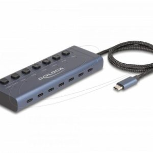 Delock USB Хъб, 7 x USB Type-C, 5 Gbps, 6 x Data USB-C, 1 x PD 20W