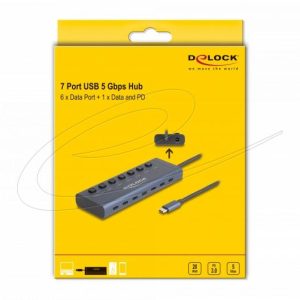 Delock USB Хъб, 7 x USB Type-C, 5 Gbps, 6 x Data USB-C, 1 x PD 20W - Image 5