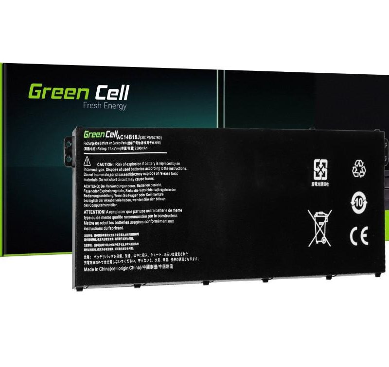Батерия  за лаптоп GREEN CELL,  Acer Aspire E 11 ES1-111M ES1-131 E 15 ES1-512 Chromebook 11 CB3-111 13 CB5-311 AC14B3K, 11.4V, 2200mAh