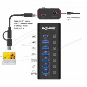 Delock USB Хъб, 7 портa, 10 Gbps, 6 x USB-A, 1 x USB-C - Image 3