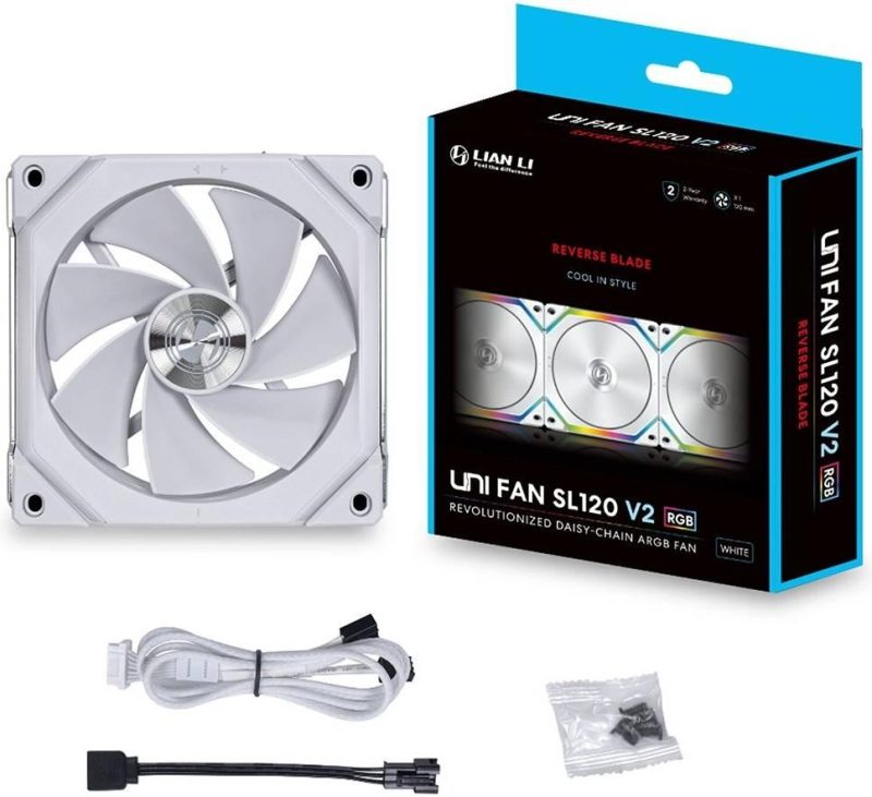 Вентилатор Lian Li Uni Fan REVERSE SL V2, 120mm, ARGB, Бял - Image 6