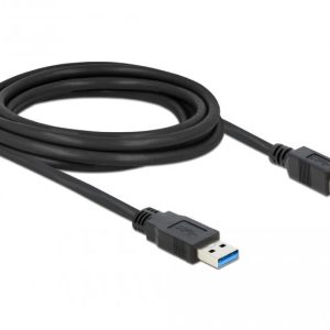 Кабел Delock USB-A мъжко - USB-B мъжко, 3 м, USB3.0, Екраниран, Черен