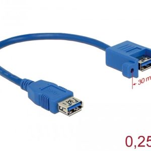 Кабел Delock,  За монтиране върху панел, USB-A женско - USB-А женско, 25см - Image 2