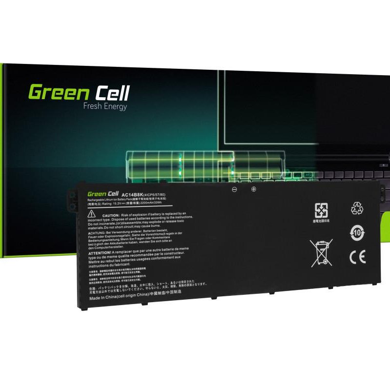 Батерия за лаптоп GREEN CELL, ACER AC14B3K AC14B8K Aspire 5 A515 A517 R15 R5-571T LiIPo 15,2V 2100mAh