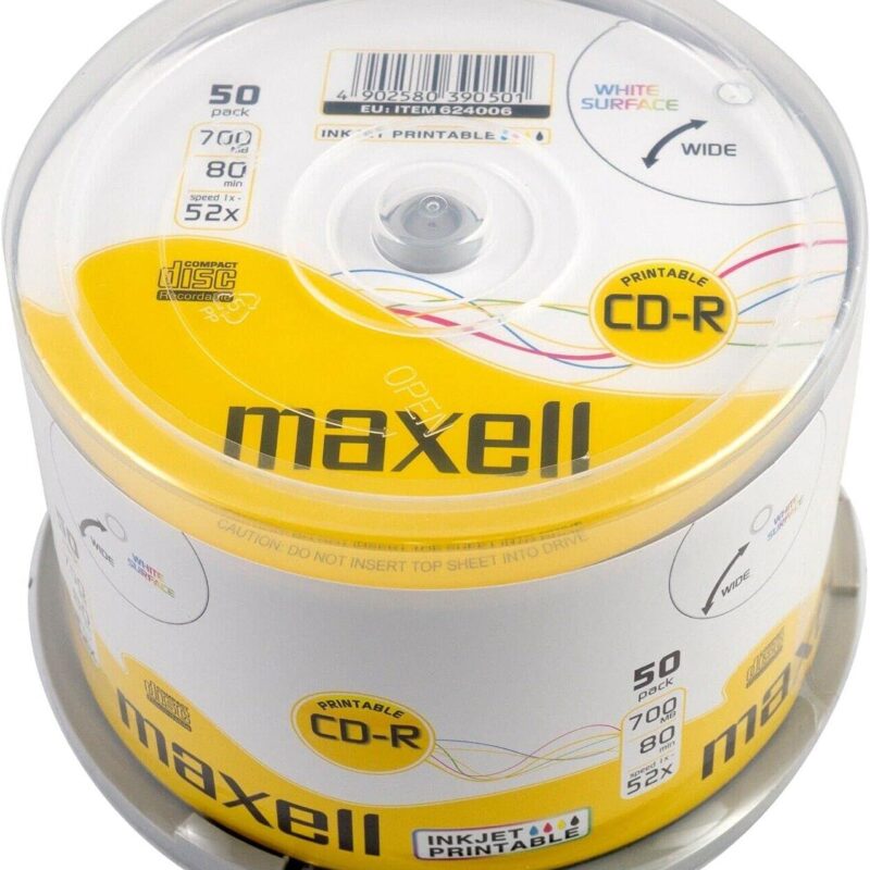 CD-R80 MAXELL 50 pk PRINTABLE 52 speed cake box