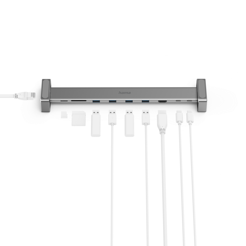 Докинг станция 9 в 1 HAMA, 4 x USB-A, USB-C, HDMI, LAN, SD, microSD, Сива - Image 2