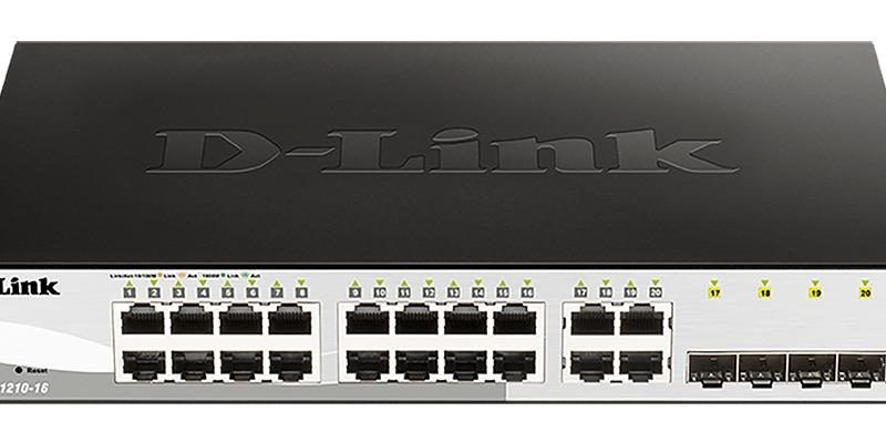 Суич D-Link DGS-1210-16/E, 16-портов 10/100/1000 Gigabit Smart Switch including 4 Combo 1000BaseT/SFP, управляем, за монтаж в шкаф