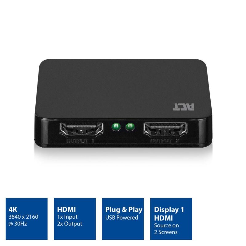 HDMI Сплитер ACT AC7835, 1/2, 4K@30Hz, USB, Черен - Image 4