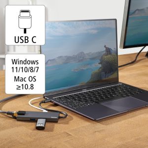 USB-C хъб, 5-портов, 2 x USB-A, 1 x USB-C, 1 x HDMI, 1х LAN, Сив - Image 7