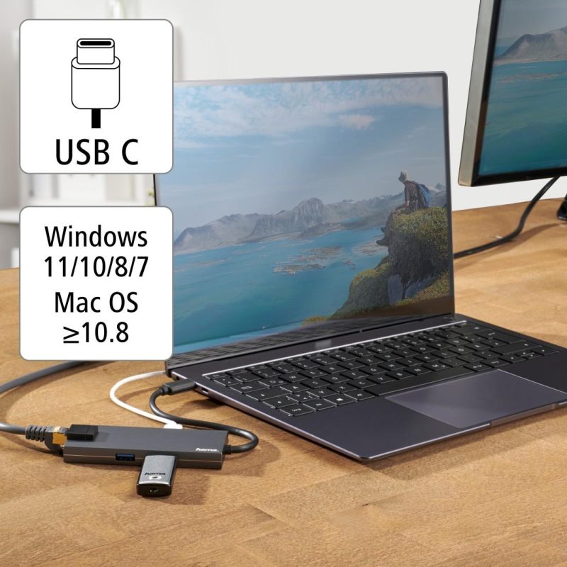 USB-C хъб, 5-портов, 2 x USB-A, 1 x USB-C, 1 x HDMI, 1х LAN, Сив - Image 7