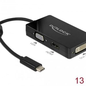Адаптер 3 в 1 Delock 63925 USB-C мъжко - VGA DVI HDMI женско, Черен - Image 2