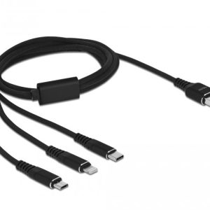 Кабел за зареждане Delock  3 в 1, USB - Lightning Micro USB- USB-C, 1м, Черен