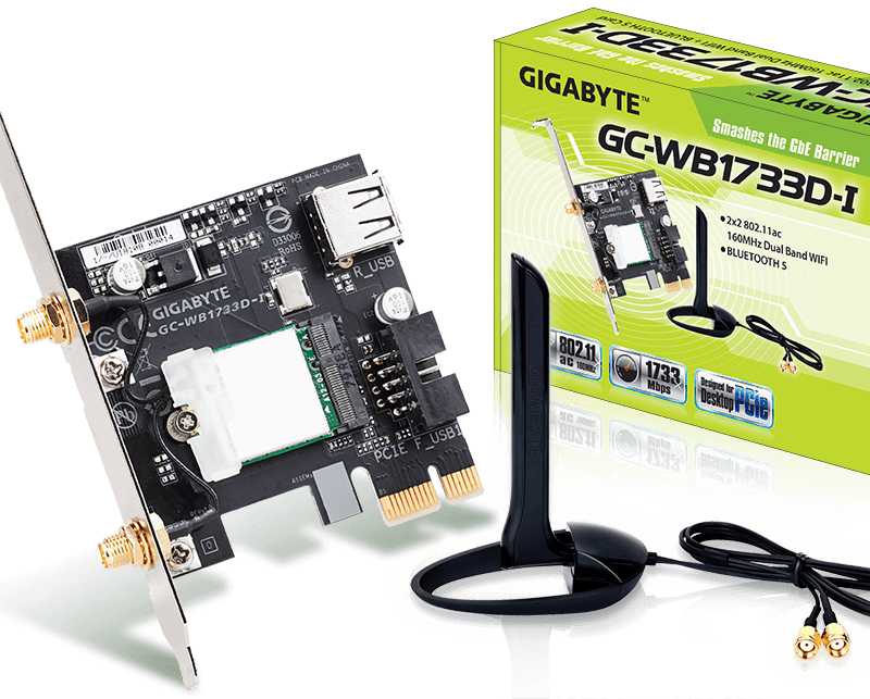 Безжичен PCI Express адаптер Gigabyte GC-WB1733D-I, 2x2 802.11ac 160MHz, Bluetooth 5.0