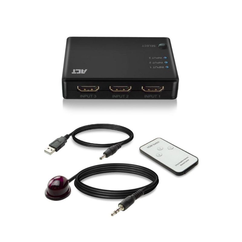 3 портов HDMI суич ACT , 4K@60Hz, USB, Дистанционно, Черен - Image 3