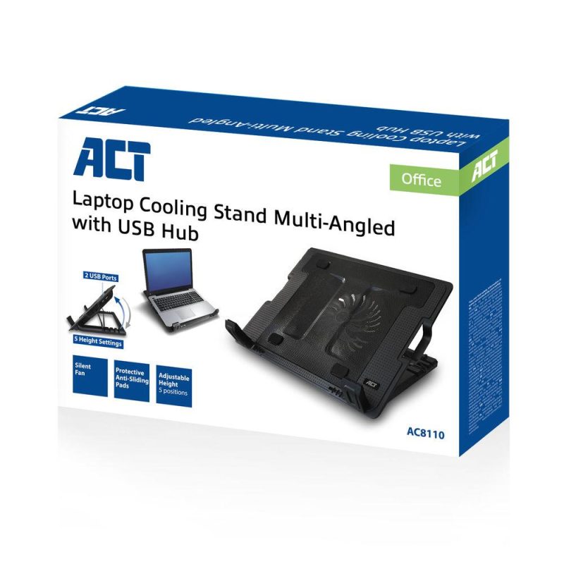 Охладител за лаптоп ACT, До 17", С един вентилатор, 2 x USB хъб, Черен - Image 7