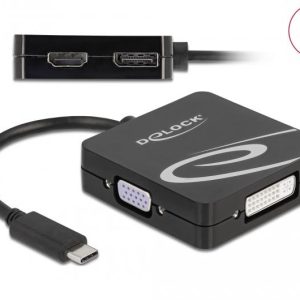 Адаптер 4 в 1 Delock 63129 USB-C мъжко - VGA / DVI / DP / HDMI женско, Черен - Image 2