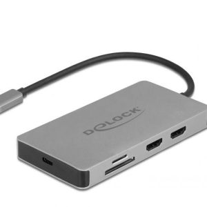 Докинг станция Delock USB-C - Dual HDMI, USB 3.2, SD, LAN, PD3.0, Сива