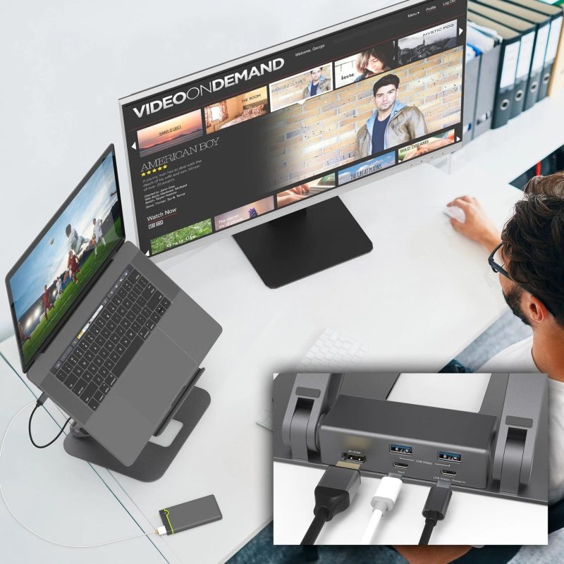 Поставка за лаптоп с докинг станция j5create JTS327, до 16", USB-C, 4K - Image 4