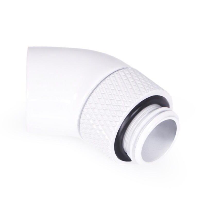 Ъглов адаптер Alphacool Eiszapfen, 45°, G1/4 външна към G1/4 вътрешна резба, Бял