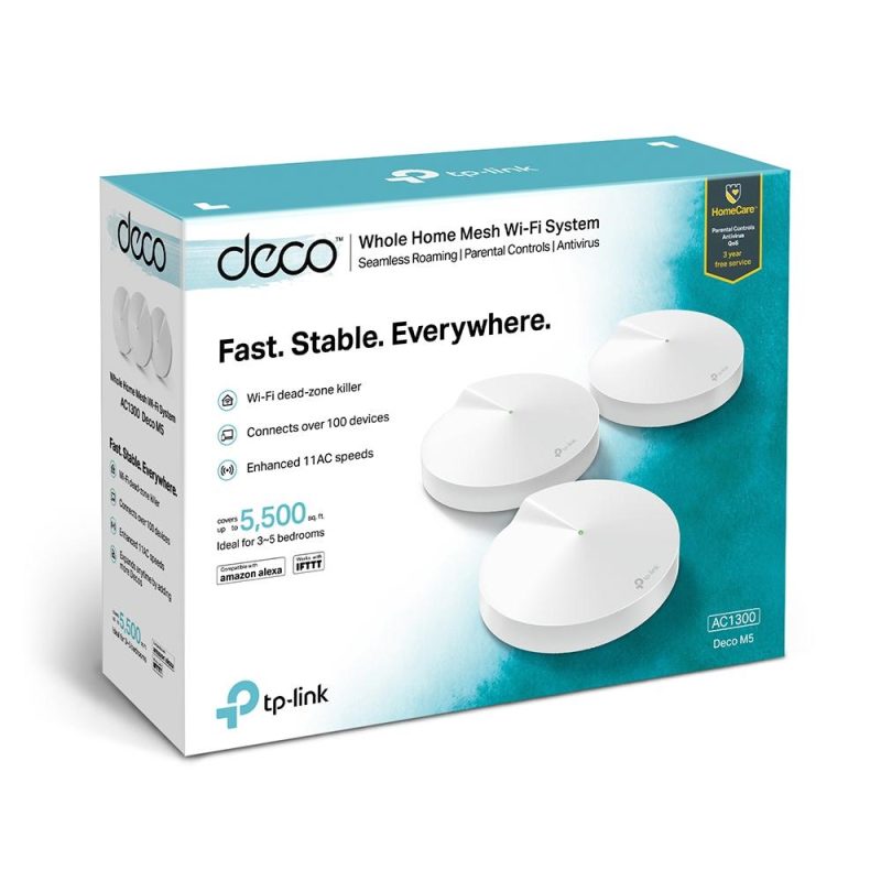 Безжичен рутер TP-Link Deco M5, AC1300, 2.4/5 GHz, 400 -  867 Mbps, Gigabit, (3-pack) - Image 6