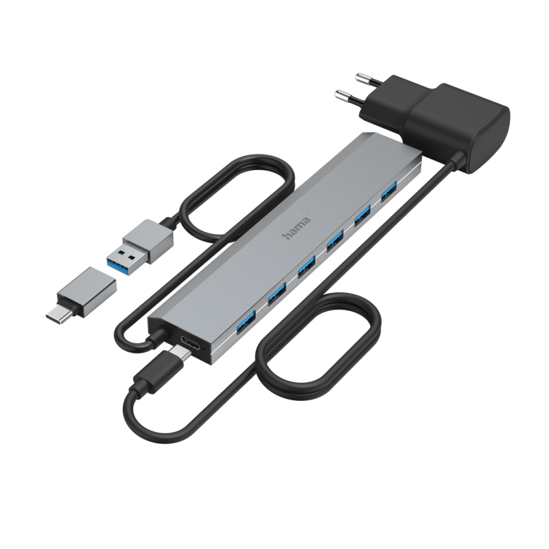 HAMA 7-портов хъб, USB 3.2 Gen 1, 5 Gbit/s, USB-C адаптер със захранване - Image 3