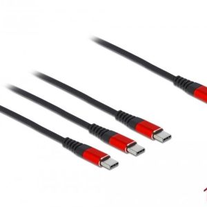 Кабел за зареждане Delock  3 в 1, USB-C - 3 x USB-C, 1м, Черен/Червен - Image 2