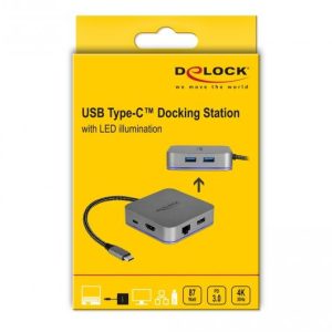 Докинг станция Delock, USB-A, USB-C, HDMI, Gigabit LAN, PD, Подсветка, Сива - Image 5