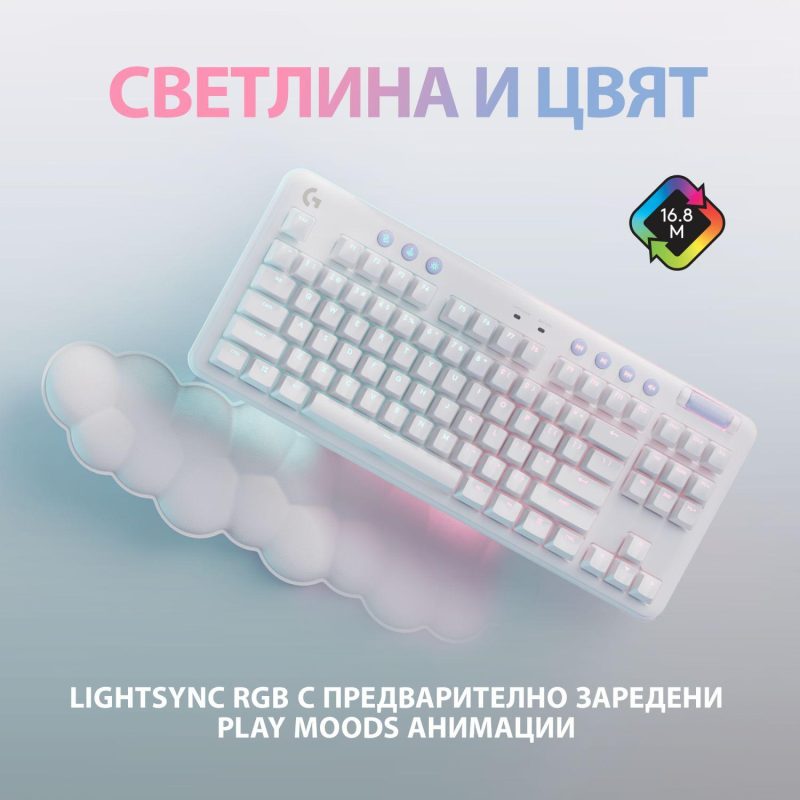 Безжична геймърска механична клавиатура Logitech G G715, TKL, Tactile, RGB LED, US Layout, бяла - Image 9