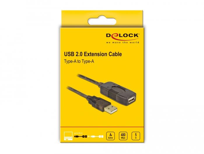 Удължителен кабел DeLock, USB-A мъжко - USB-A женско, USB 2.0, 5 м, Черен - Image 4