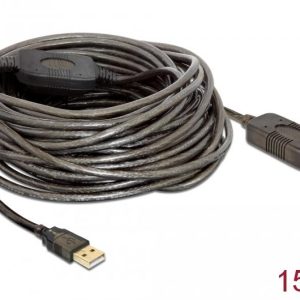 Удължителен кабел DeLock, USB-A женско - USB-A мъжко, USB 2.0, 15 м, Черен