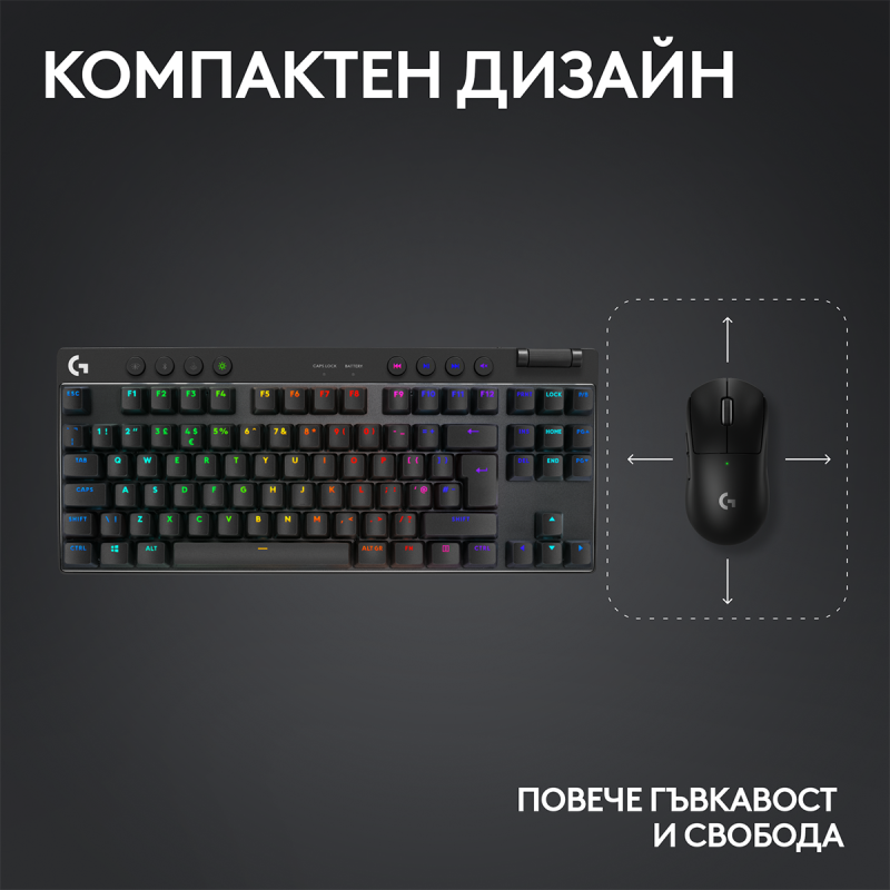 Геймърска механична клавиатура Logitech G Pro X TKL Lightspeed Tactile Switch - Image 3