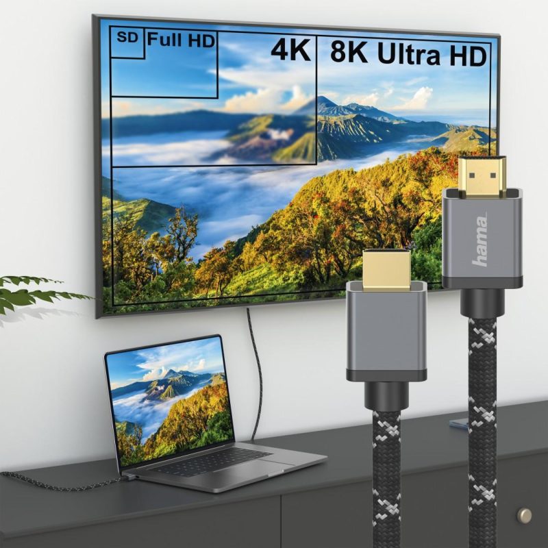 Кабел HAMA Ultra HD, HDMI мъжко - HDMI мъжко, 8K, 48GB/s,метал, 2 м, Позл. конектори, Черен - Image 6
